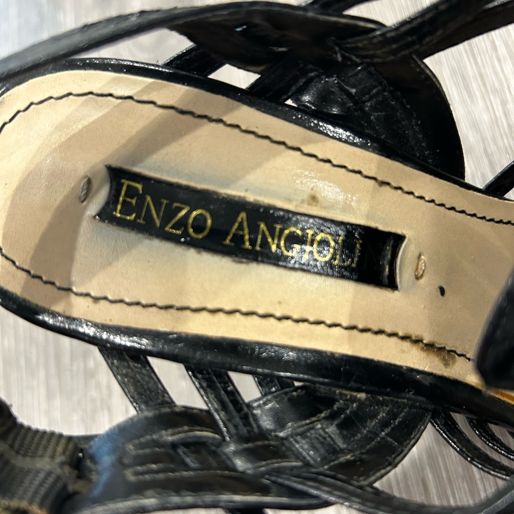 Enzo Angiolini Black and Tan Wedge Sandals - Picture 5 of 8